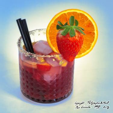 Glass of Sangria with Orange Lemon Strawberry Red Wine Gas and soft drink thumb