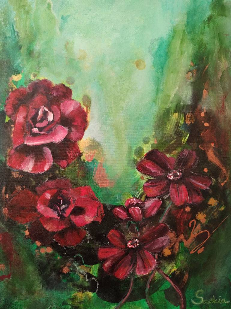 Original Abstract Expressionism Floral Paintings by Saskia Jonkers
