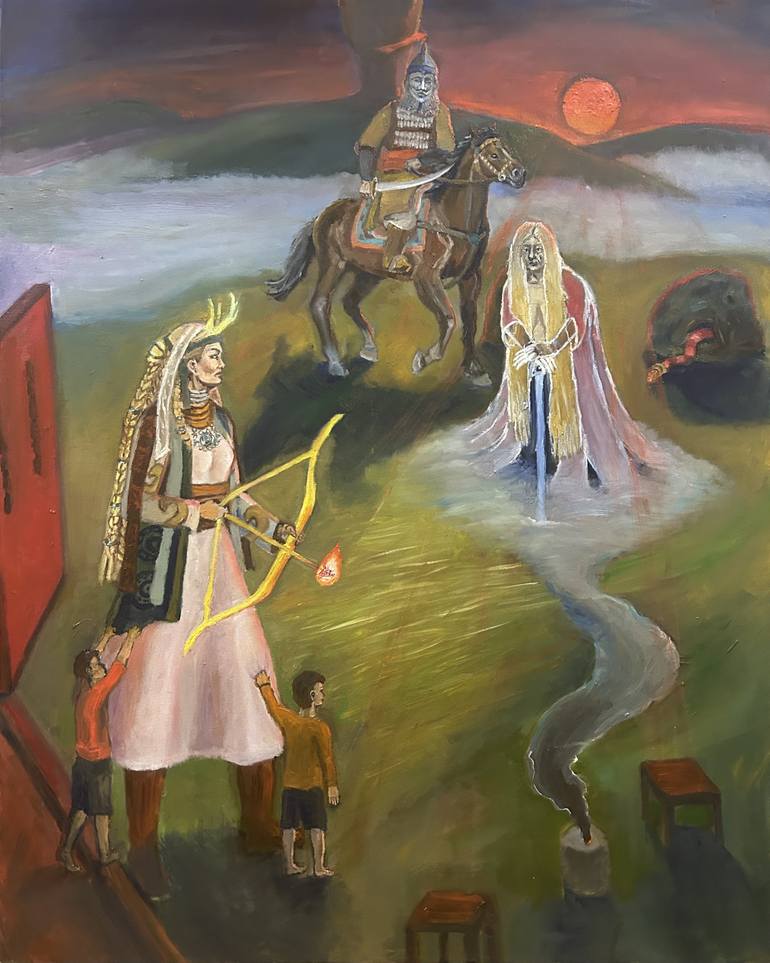 Original Classical Mythology Painting by Bagzhan Alikhanov | Figurative Art on Canvas | "Mother of the Steppe"
