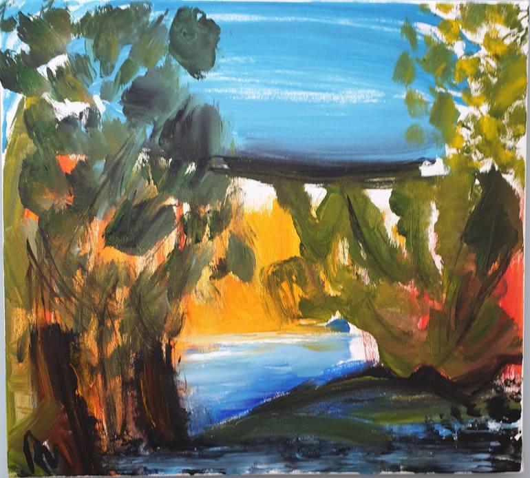 Original Landscape Painting by Rose Wood | Abstract Art on Canvas | By the lake