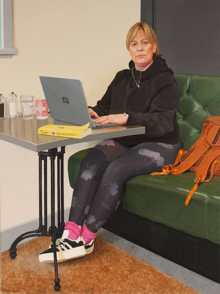 Original People Painting by Paul Maccormaic | Figurative Art on Canvas | Katriona O'Sullivan, in the cafe where she wrote 'Poor'