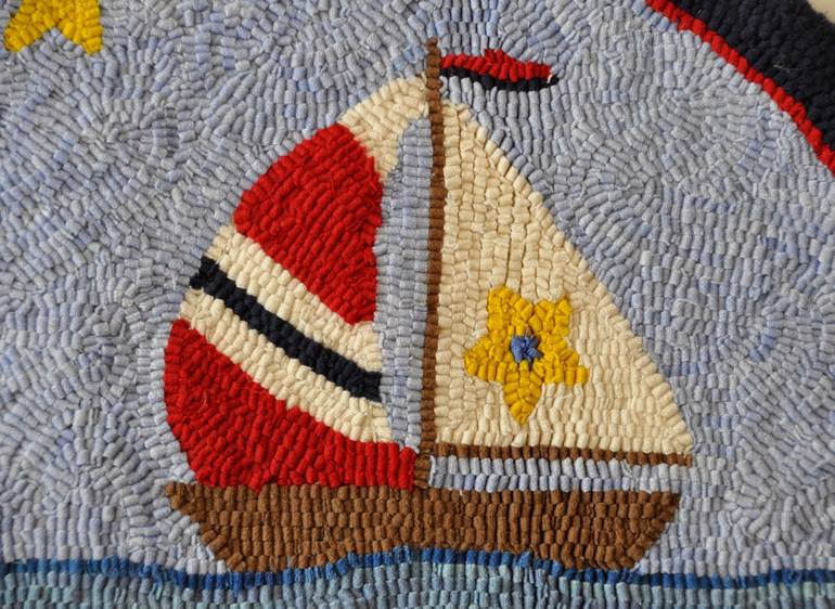 Original Folk Sailboat Collage by Margie Mackay