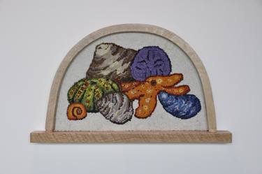 Sea Shells Framed in a Wood Lobster Trap Hoop thumb