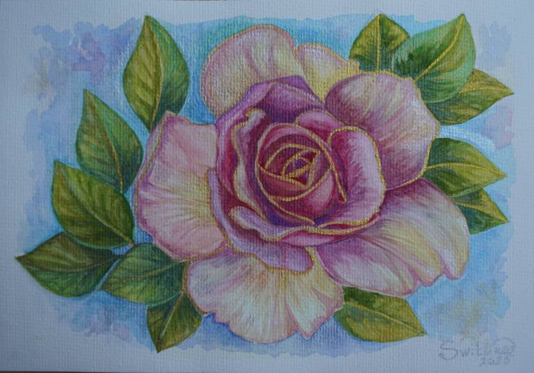 Original Botanic Painting by Switlina Art  Illustration Art on Paper  Radiant Rose