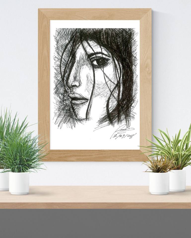 Original Black & White Women Drawing by April Tolosa
