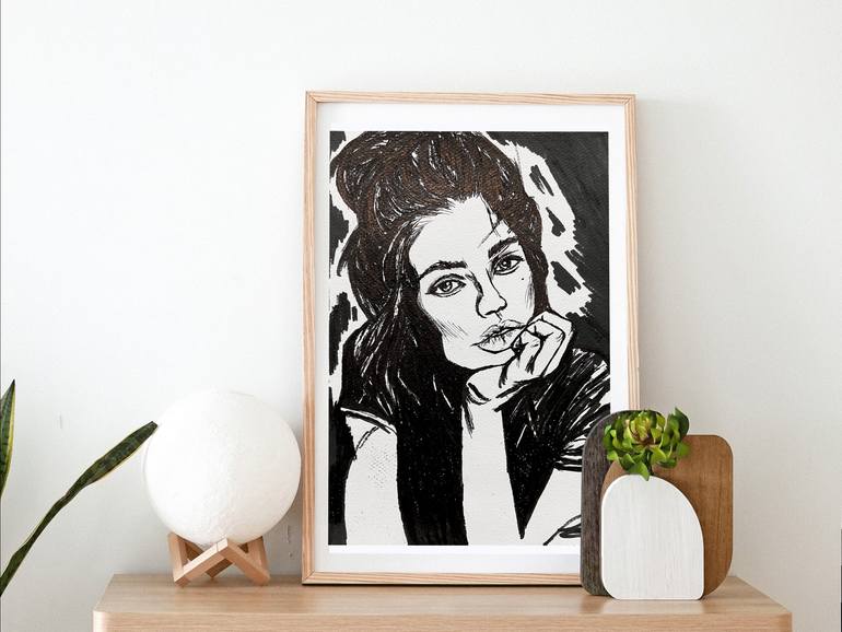 Original Black & White Women Drawing by April Tolosa
