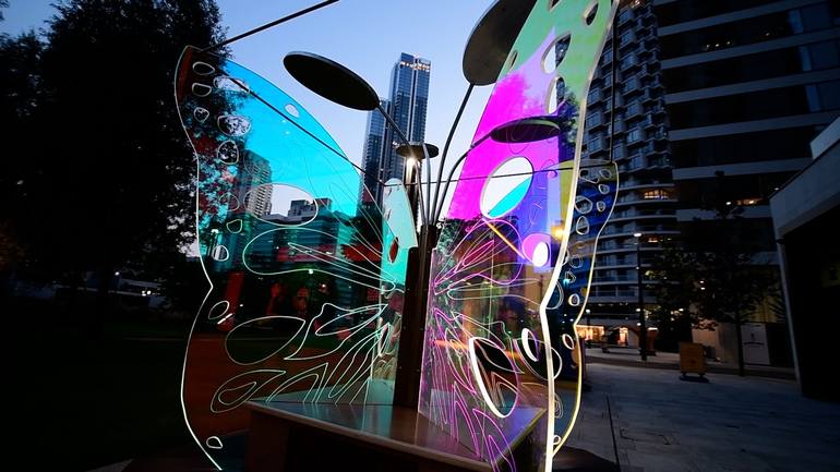 Original Street Art Light Sculpture by amber stefani