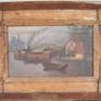 There s another painting on back of the artboard. It is an untitled seascape of boats in a harbor. There are some scratches, chips or imperfections on this back painting.