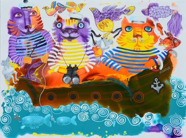 Print of Surrealism Cats Paintings by Yelena Dyumin