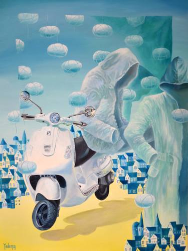 Original Figurative Motorcycle Paintings by Yelena Revis