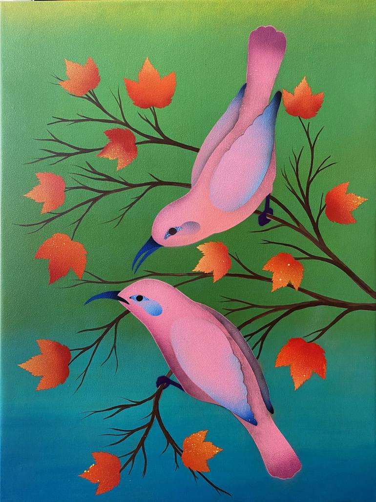 Birds Painting by Key Shov | Saatchi Art