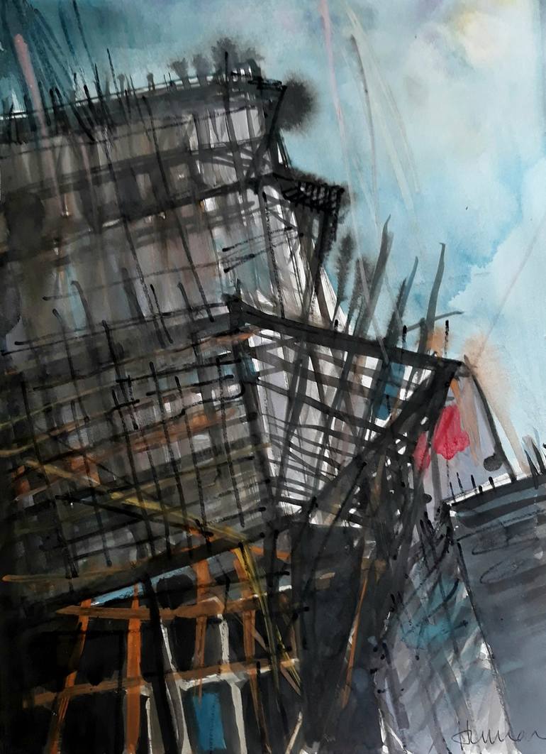 Construction site with bamboo scaffolding Painting by Hercules