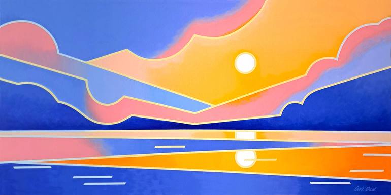 Original Landscape Painting by Denys Golden | Conceptual Art on Canvas | Dusk at the Lake