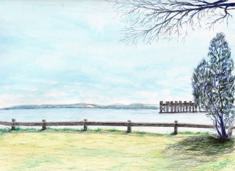 Original Landscape Drawing by Igor Kulagin | Realism Art on Paper | On the Shore of Lake Michigan