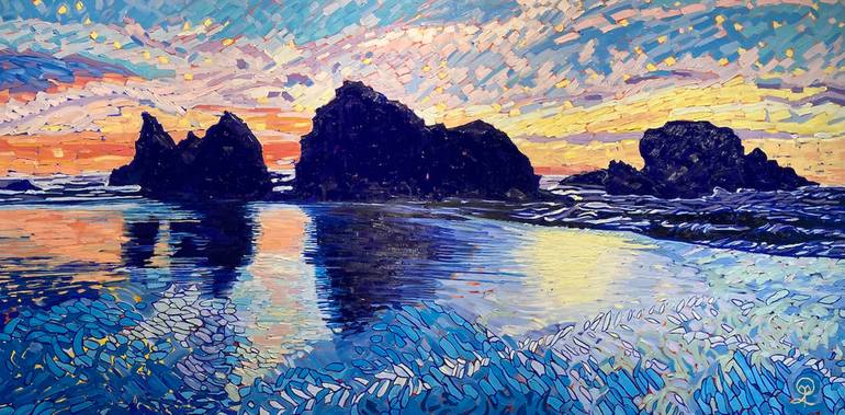 Original Beach Painting by Therese Legere | Impressionism Art on Canvas | Happy Hour at Sunset