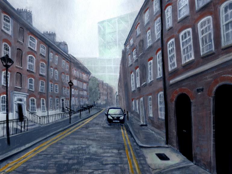 Original Cities Painting by Nina Mallery | Contemporary Art on Paper | My phone died on the way to get bagels