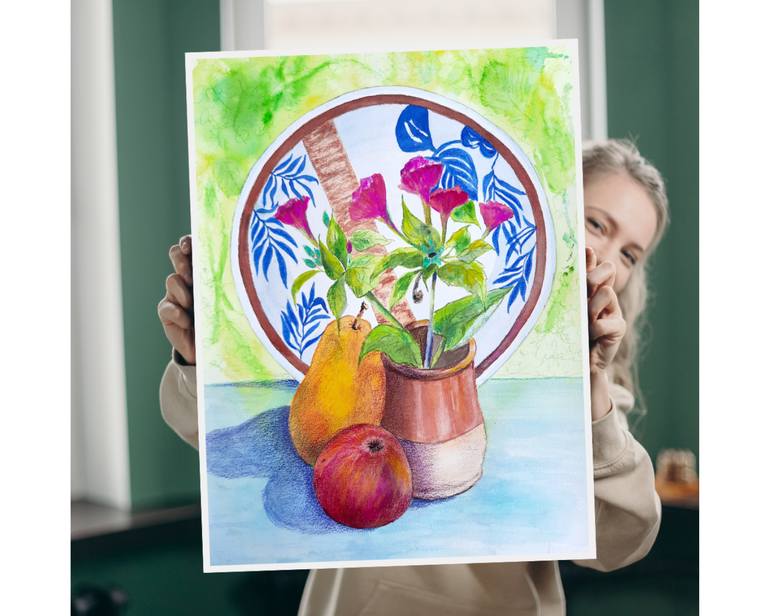Original Art Deco Floral Painting by Oksana Bochar