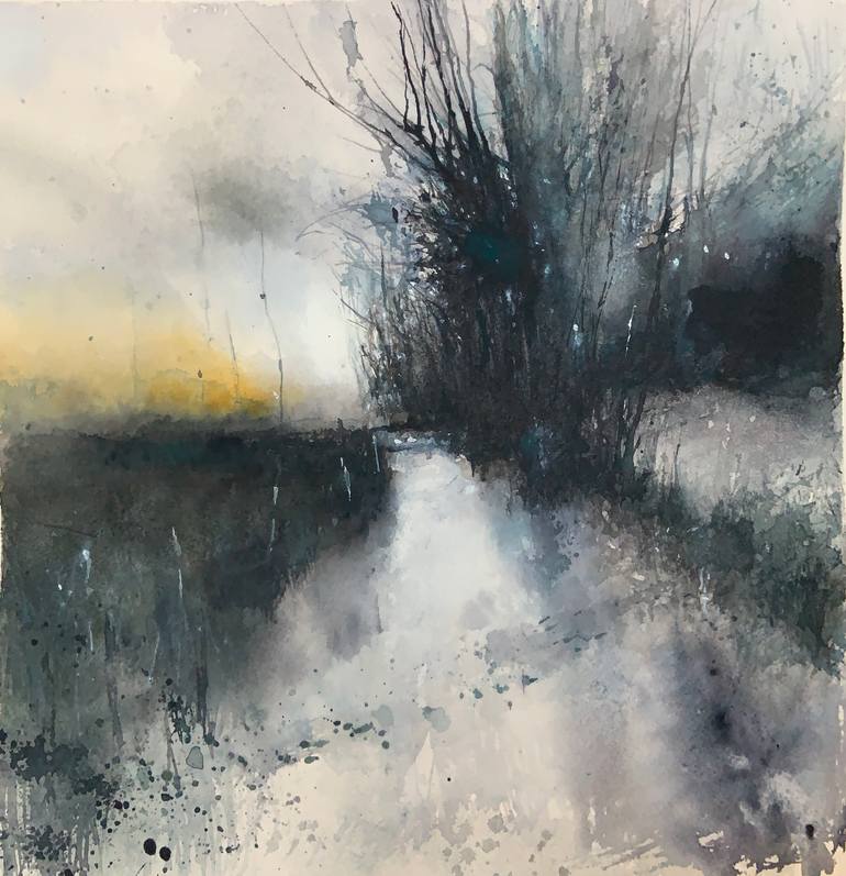 Original Landscape Painting by Vitalii Protasov | Abstract Art on Paper | Am Rand der Wiese / Along the Meadow's Border