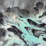 Abstract Forms in Black and Turquoise Ink