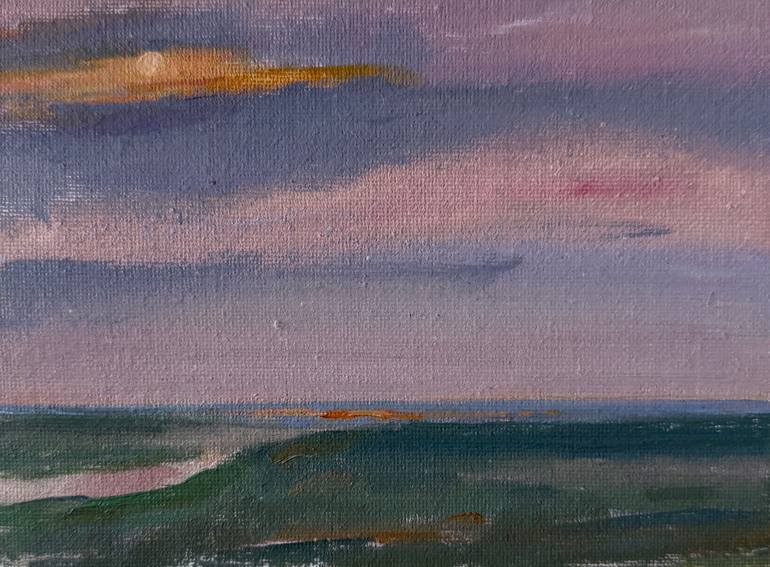 Original Landscape Painting by Alevtyna Gorkina | Realism Art on Canvas | Pink sunset over the North Sea.