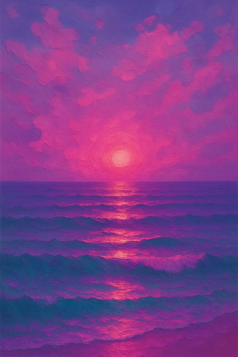 Original Landscape Digital by Liv Solara | Abstract Art on Canvas | Radiant Sunset over the Sea