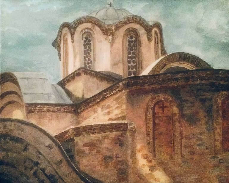 Original Architecture Painting by Darya Yashmetova | Art Deco Art on Canvas | Whispers of Serenity and Stone