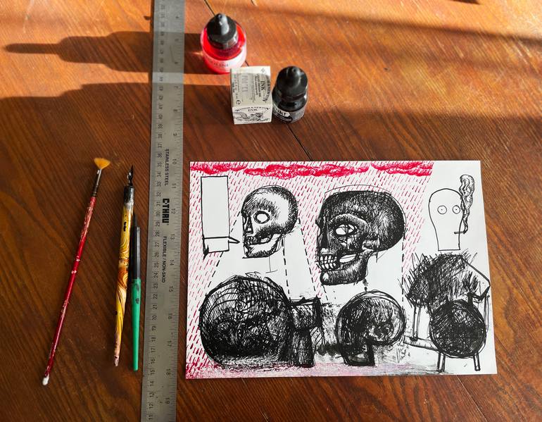 Original Black & White Time Drawing by Andrzej Plaskowski