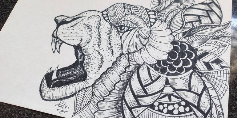 Original Black & White Animal Drawing by Pallavi A