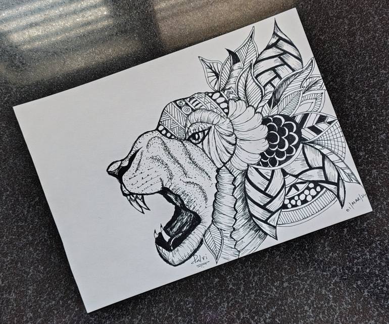 Original Black & White Animal Drawing by Pallavi A