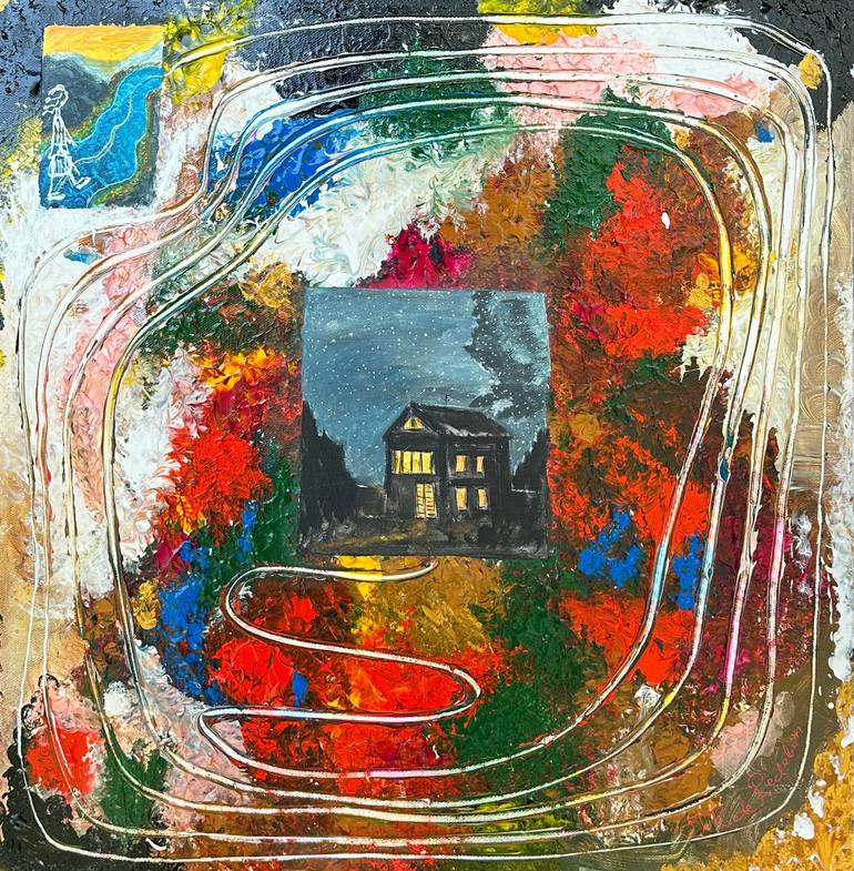 Original Abstract Painting by Inese Rozenberga | Surrealism Art on Canvas | The Way Home