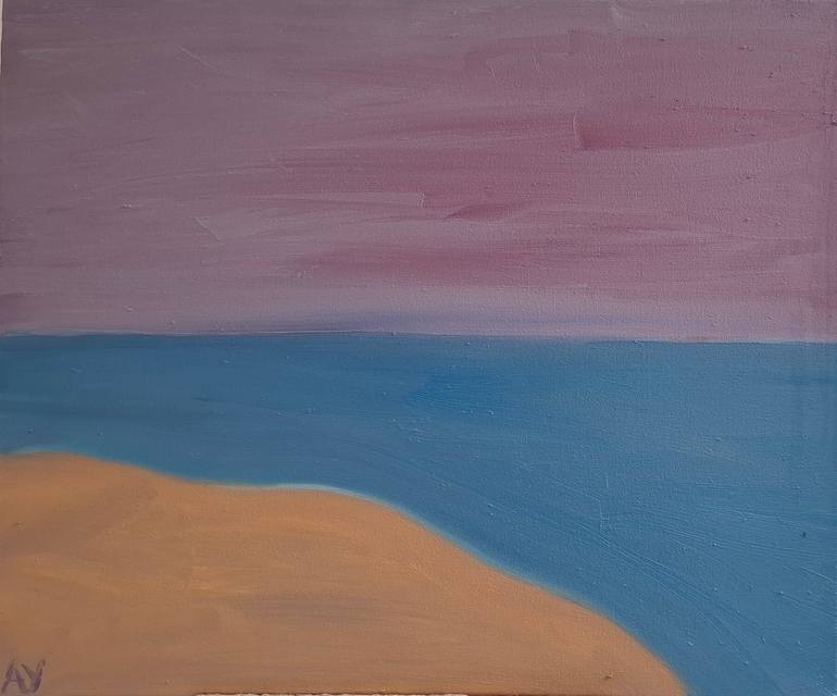 Original Beach Painting by Alexandros Yordanov | Impressionism Art on Canvas | Sea under the purple sky