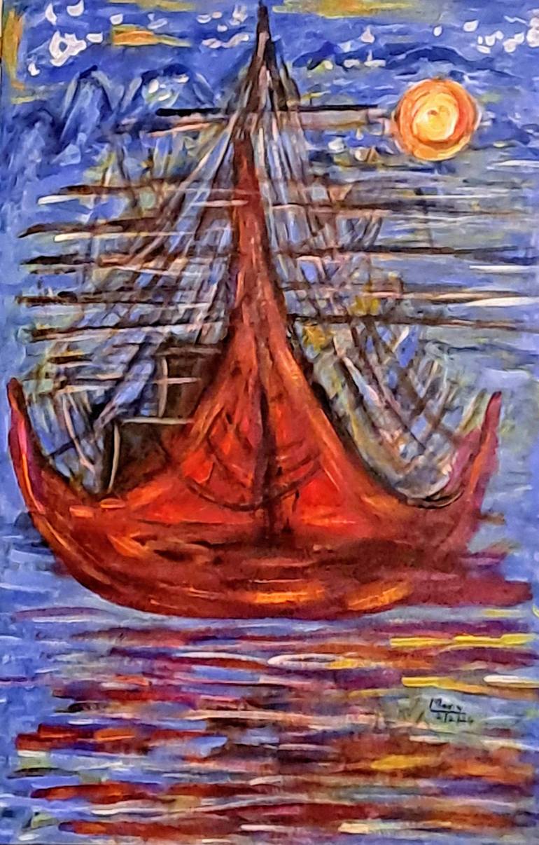 Original Surrealism Boat Paintings by Maria Joseph