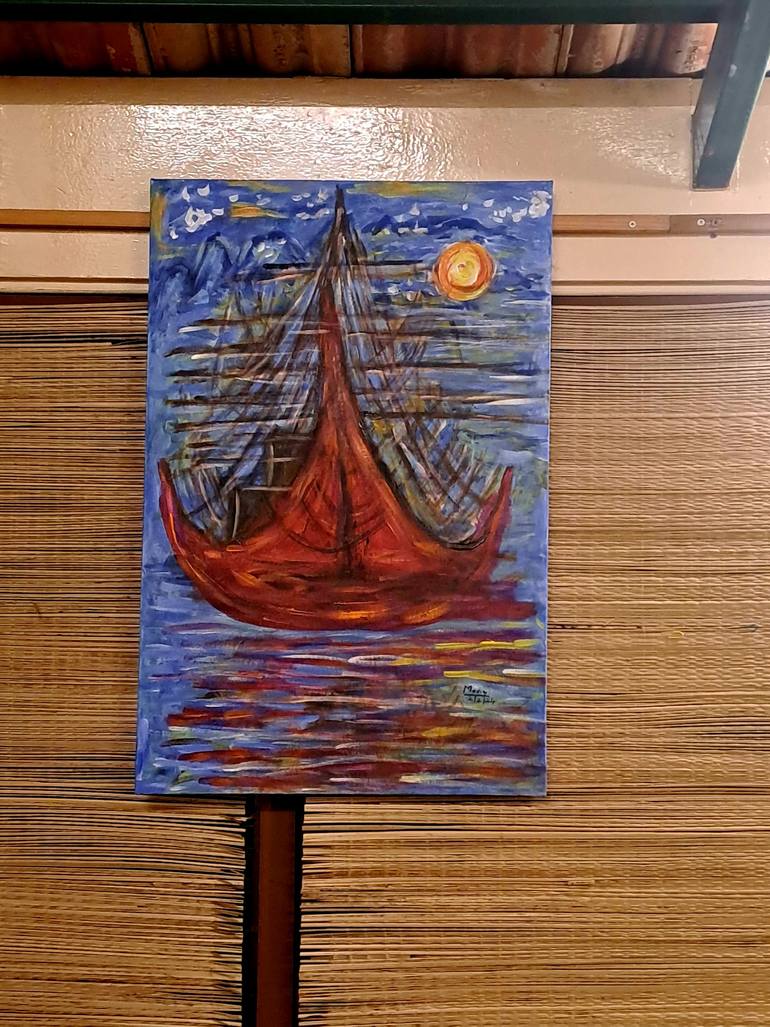 Original Surrealism Boat Painting by Maria Joseph