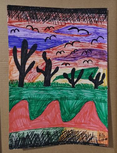 Original Abstract Landscape Drawings by Kwana Gross