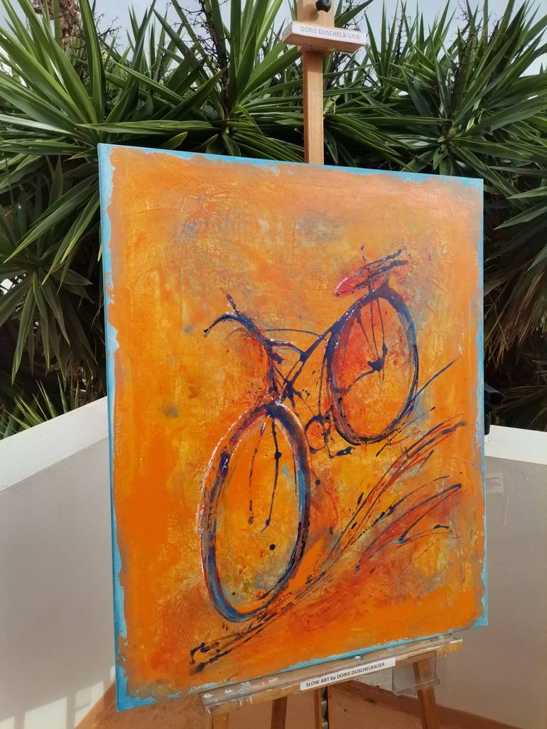 Original Expressionism Bicycle Painting by Doris Duschelbauer