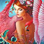 red hair girl and red birds by Vicky Liu