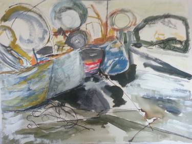 Original Abstract Expressionism Boat Mixed Media by Kate Kelly