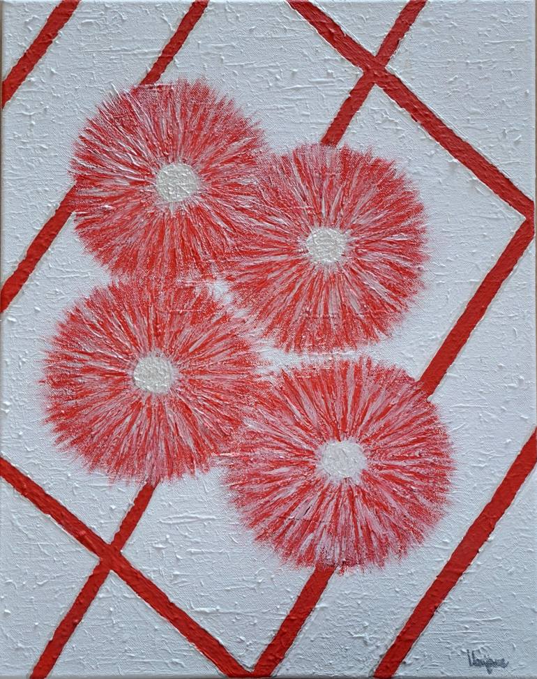 Original Floral Painting by Marijana Marijana | Abstract Art on Canvas | Composition in Red and White