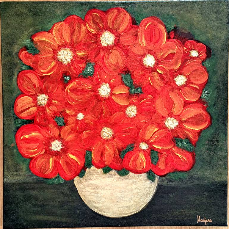 Original Abstract Painting by Marijana Marijana | Abstract Art on Canvas | Bouquet in Red and Gold