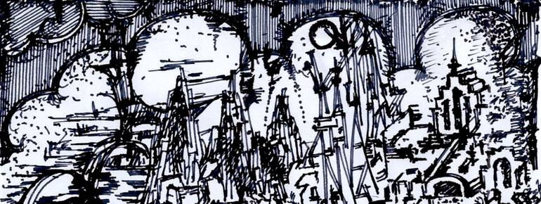 Original Abstract Cities Drawing by Danny Hussyn