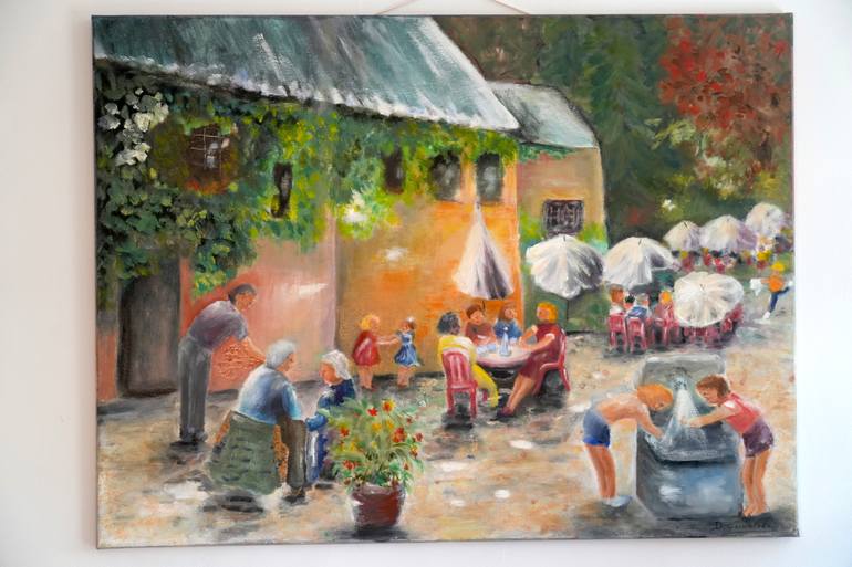 Original People Painting by Danielle Godbille | Expressionism Art on Canvas | feast in the farm