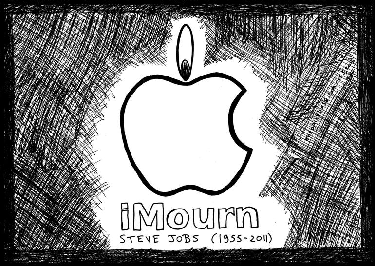 Steve Jobs Apple iMourn Sympathy Cartoon Drawing by Yasha Harari | Saatchi  Art