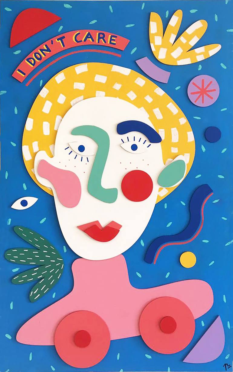 Original Other Painting by Perrine Honore | Figurative Art on Plywood | I Don't Care