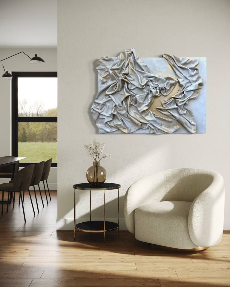 Aurum Flow (Sculpted drape on Canvas) Mixed Media by Reka Lukacs