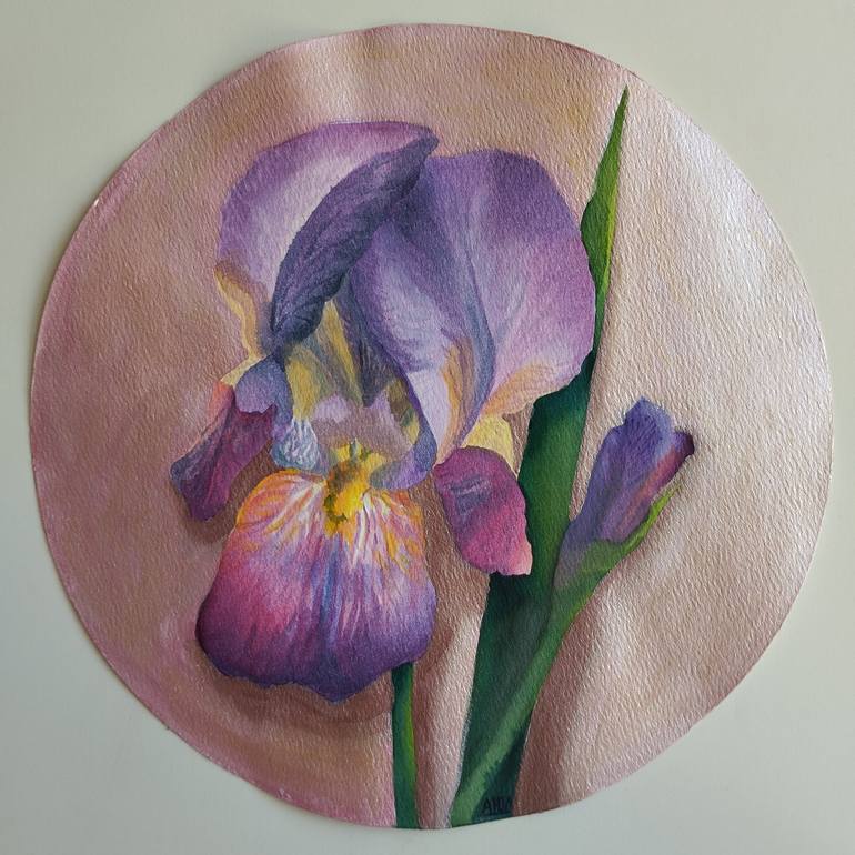 Original Floral Painting by Iuliia Andreeva | Figurative Art on Paper | Purple Iris