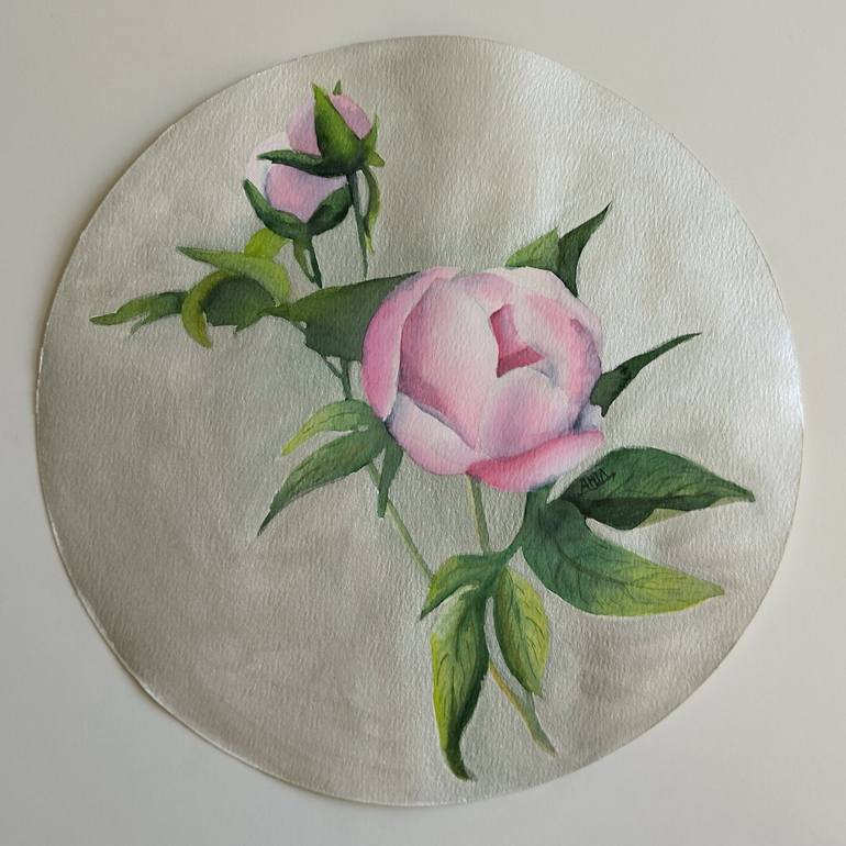 Original Floral Painting by Iuliia Andreeva | Figurative Art on Paper | Pink peony