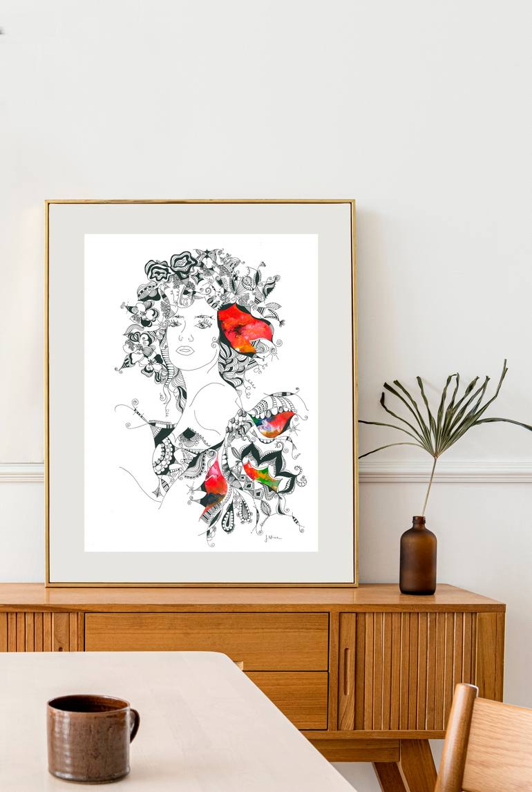 Original Art Nouveau Women Drawing by Edina Jeremcsuk