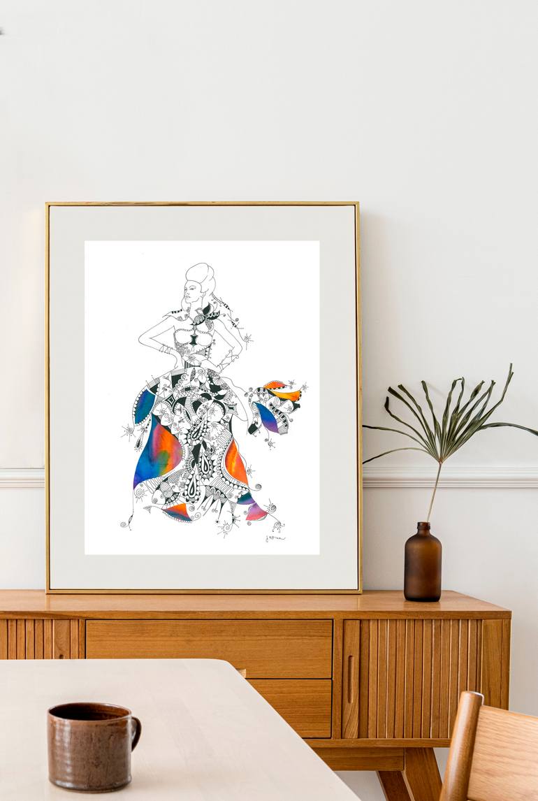 Original Surrealism Fashion Drawing by Edina Jeremcsuk