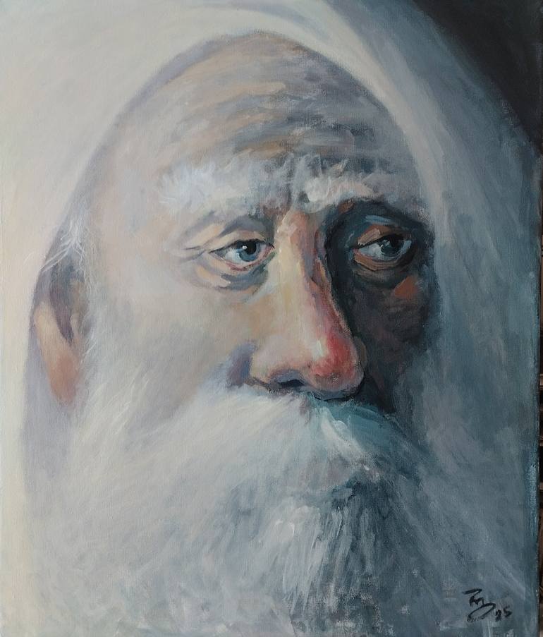 Original People Painting by George Giorgi Rurua | Portraiture Art on Canvas | An old man in wisdom