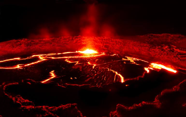 Original Landscape Photography by Sergey Agapov | Documentary Art on Acrylic | Breath of the Abyss. Erta Ale at Night